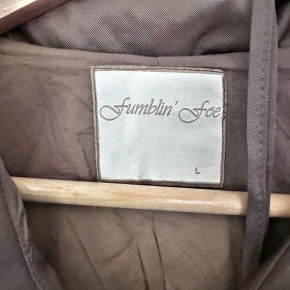 FUMBLIN' FOE x ANTHROPOLOGIE | Brown Pea Trench Coat Hood Hooded | Size Large - Picture 3 of 9